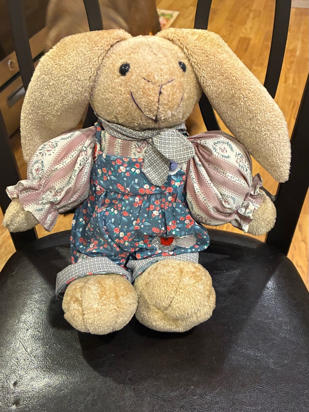 Vintage 1980s 1990s Country Calico Bunny Rabbit Plush 14" Cottagecore Farmhouse